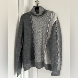 Gray Cable Knit Turtleneck Sweater